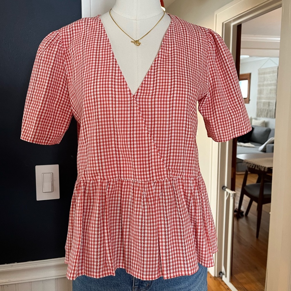 Madewell Peplum Top in Gingham Check Size Small AK715
